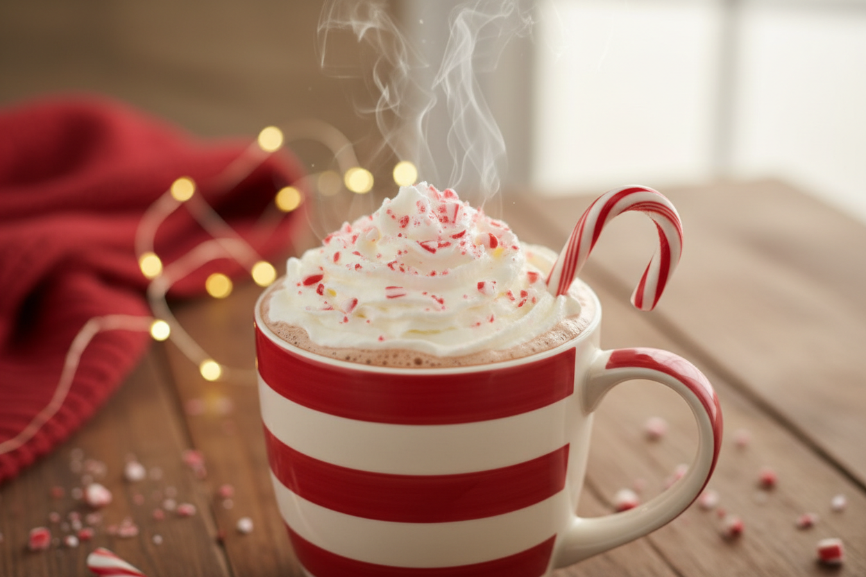 a mug of peppermint hot cocoa